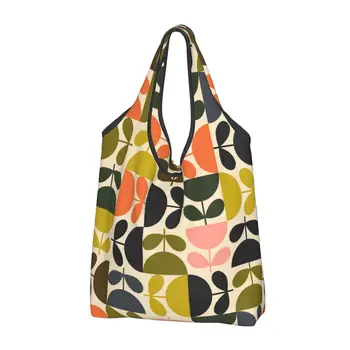 Абстрактные продуктовые сумки Orla Kiely, Прочные, большие, Многоразовые, Перерабатываемые, Экосумка для покупок цветов, прочная, Моющаяся, прикрепленная сумка