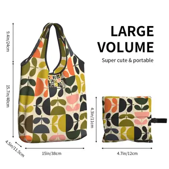 Абстрактные продуктовые сумки Orla Kiely, Прочные, большие, Многоразовые, Перерабатываемые, Экосумка для покупок цветов, прочная, Моющаяся, прикрепленная сумка 2
