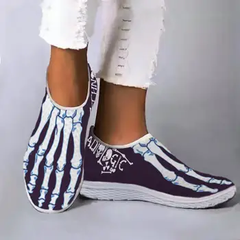 אופנה רגל עצמות מודפס מצחיק רשת נעלי קיץ קל משקל חיצוני Casusal מקצועי הליכה נעלי דירות