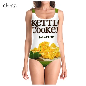 CLOOCL 2021 Новые вкусные картофельные чипсы С 3D принтом, Модные сексуальные цельные купальники без рукавов, Летние женские пляжные купальники