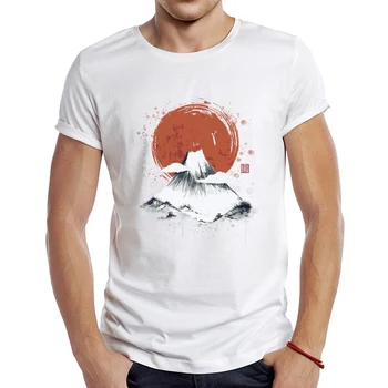 2021 Мужская новая модная футболка с акварельным дизайном Fujiyama с коротким рукавом, крутые топы с принтом, хипстерские футболки