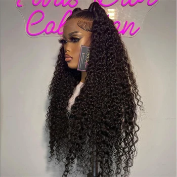 Натуральный волосяной покров 26 дюймов 180% плотности, длинный бесклеевой предварительно выщипанный черный кудрявый парик на кружеве спереди для чернокожих женщин BabyHair Daily
