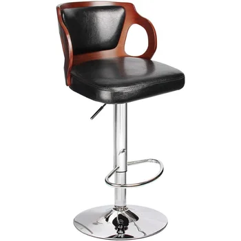 Барные стулья Homall из орехового дерева, гнутого дерева, регулируемая высота, кожаные Современные табуреты с виниловым сиденьем со спинкой, чрезвычайно удобный табурет 1 шт.