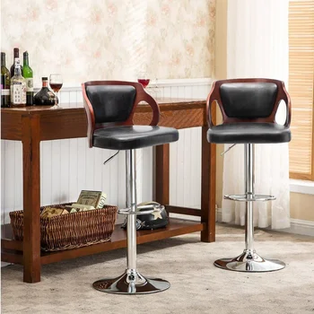 Барные стулья Homall из орехового дерева, гнутого дерева, регулируемая высота, кожаные Современные табуреты с виниловым сиденьем со спинкой, чрезвычайно удобный табурет 1 шт. 5
