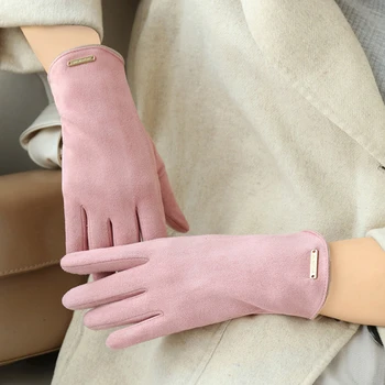 Женские зимние Теплые Кожаные перчатки для вождения с сенсорным экраном из холодного бархата, толстые велосипедные варежки с откидной крышкой без пальцев, Модные