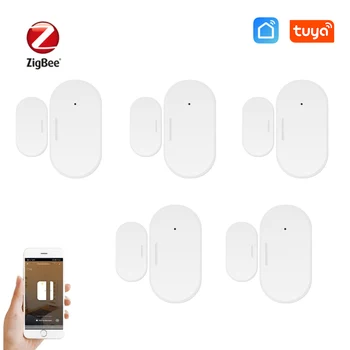 Умный Магнитный Дверной оконный датчик Tuya Zigbee Детектор беспроводного подключения домашней охранной сигнализации через Alexa Google Home Smart Life