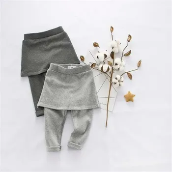 Осенне-зимние однотонные брюки для девочек, модные детские классические брюки-юбки в корейском стиле в стиле ретро из двух частей