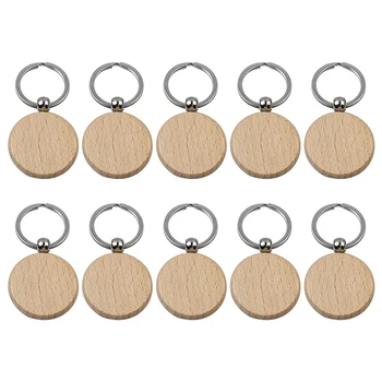 10шт Пустых круглых деревянных брелоков, брелки для ключей из дерева, на которых можно выгравировать подарки 40x40 мм