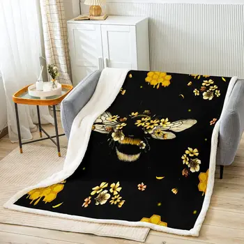Шерп-одеяло Honey Bee Милая Пчела с цветочным флисовым покрывалом для кровати, дивана, плюшевого одеяла с цветочным рисунком Герберы