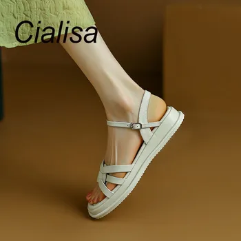 Повседневная женская обувь Cialisa с перекрестной резинкой на толстой платформе и ремешком на щиколотке Фиолетовые сандалии на плоской подошве большого размера 40
