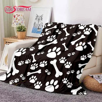 Одеяло с принтом лап и костей щенка, Мультяшное одеяло, Мягкое легкое фланелевое одеяло для дивана, детское одеяло для гостиной