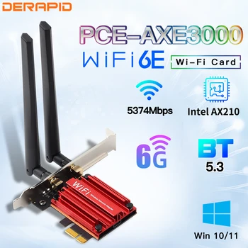 WiFi 6E AX210NGW AXE3000 Трехдиапазонный 2,4 G/5G/6GHz Беспроводной Адаптер PCIE, Совместимый С Bluetooth 5,3 Сетевая Карта WiFi Для ПК Win 10/11