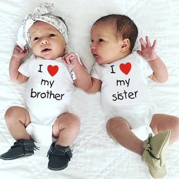 I Love My Sister Brother/ Детские повседневные боди для близнецов, комбинезоны для маленьких мальчиков и девочек, Летняя одежда для младенцев с коротким рукавом, Одежда