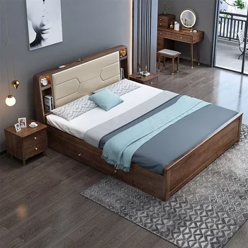 Диван Loveseat из орехового дерева muebles двуспальная кровать высотой 1,8 м для хранения ящиков главная кровать современная минималистичная роскошная мягкая кровать