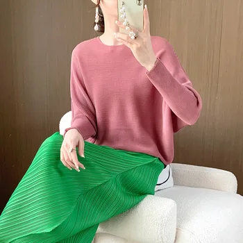 Miyake Fold 2024 Весенний Новый свитер Женский Свободный пуловер с рукавами 