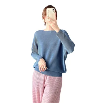 Miyake Fold 2024 Весенний Новый свитер Женский Свободный пуловер с рукавами 