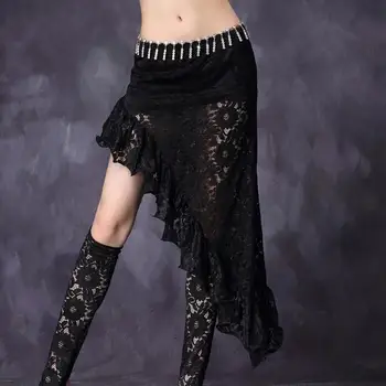 Новая профессиональная юбка для танца живота, горячая распродажа, сексуальная юбка с кружевным краем, нерегулярная для женщин, длинная юбка, юбка для практики танца живота