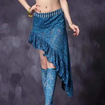 Новая профессиональная юбка для танца живота, горячая распродажа, сексуальная юбка с кружевным краем, нерегулярная для женщин, длинная юбка, юбка для практики танца живота 2