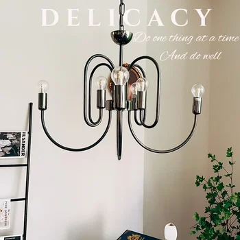 Светлая французская минималистичная люстра для гостиной, простая американская спальня в стиле ретро, столовая, Старинный Блестящий черный 3