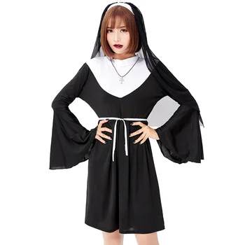 Костюм на Хэллоуин 2019 новый взрослый хор, черное платье монахини, косплей-костюм для вечеринки