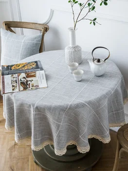 Современная минималистичная круглая скатерть для стола из хлопка и льна однотонная домашняя круглая скатерть для чайного столика