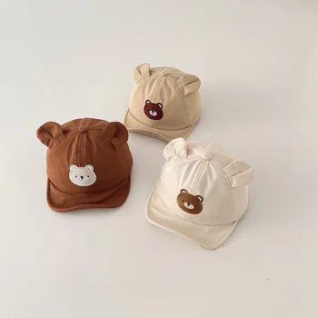 Корейские милые Детские шапочки с медвежьими ушками, детские козырьки, бейсболки Унисекс для мальчиков и девочек, солнцезащитные кепки для новорожденных, детские кепки-кепки
