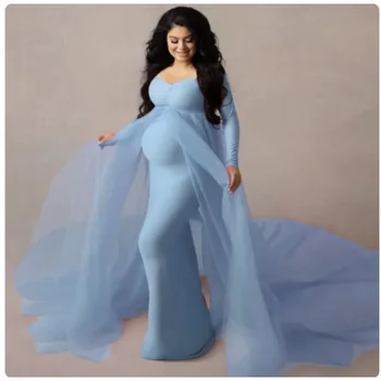 2023 Женское платье для беременных с длинным рукавом, одежда для фотосессии, Элегантное кружевное Вечернее макси-платье для беременных, реквизит для фотосессии