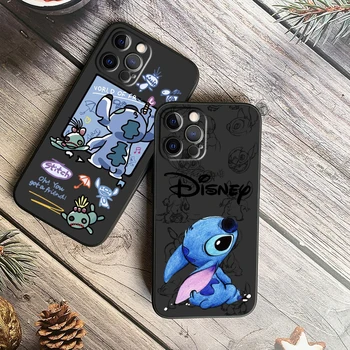 Disney Lilo & Stitch Angel для iPhone 15 14 13 12 11 XS XR X 8 7 SE Pro Max Plus Mini Черный чехол для телефона сзади 0