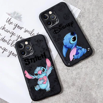 Disney Lilo & Stitch Angel для iPhone 15 14 13 12 11 XS XR X 8 7 SE Pro Max Plus Mini Черный чехол для телефона сзади 1