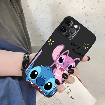 Disney Lilo & Stitch Angel для iPhone 15 14 13 12 11 XS XR X 8 7 SE Pro Max Plus Mini Черный чехол для телефона сзади 2