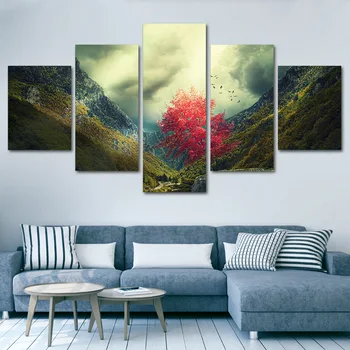 Печать на холсте с изображением волшебного дерева из 5 предметов, пейзаж с заколдованным деревом, настенные панно для домашнего декора гостиной