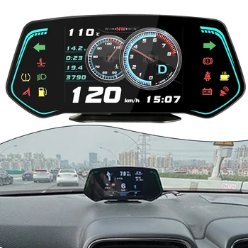 OBD2 + GPS HUD Датчик Автомобильный цифровой головной дисплей Спидометр Турбо об/мин Сигнализация температуры Автомобильный HUD Автомобильные Аксессуары Автомобильная Электроника