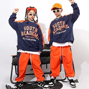 2022 Детские Свободные рубашки Оранжевая одежда Kpop для детей, костюмы для выступлений в стиле джаз-модерн для девочек и мальчиков, рейв-одежда DQS11191