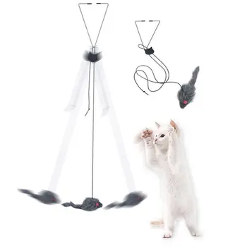 Самодвижущаяся имитирующая мышь дверного типа с самовозбуждением, плюшевая интерактивная игрушка, принадлежности для кошек, Кошачья палка, веревка от царапин для кошек