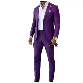 Новое поступление, фиолетово-черные мужские костюмы с отворотом жениха, свадебный деловой формальный классический костюм, костюмы, блейзер, куртка, брюки, 2 шт.
