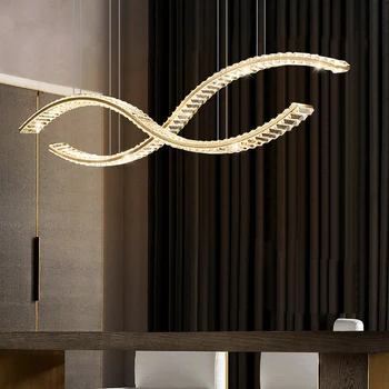 Легкая роскошная светодиодная потолочная люстра creative double wave в современном минималистичном стиле для гостиной, золотая длинная хрустальная люстра в помещении