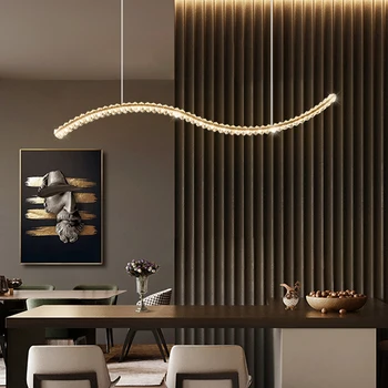 Легкая роскошная светодиодная потолочная люстра creative double wave в современном минималистичном стиле для гостиной, золотая длинная хрустальная люстра в помещении 1