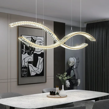 Легкая роскошная светодиодная потолочная люстра creative double wave в современном минималистичном стиле для гостиной, золотая длинная хрустальная люстра в помещении 2