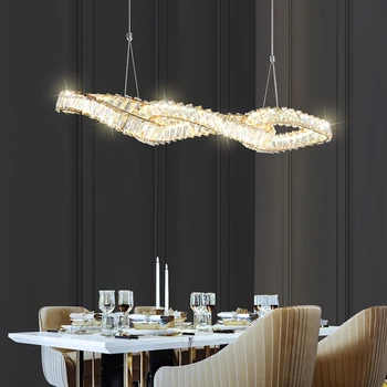 Легкая роскошная светодиодная потолочная люстра creative double wave в современном минималистичном стиле для гостиной, золотая длинная хрустальная люстра в помещении 3