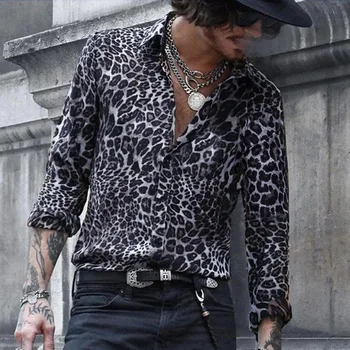Модные роскошные мужские рубашки с леопардовым принтом, однобортные рубашки, повседневные камуфляжные рубашки с длинными рукавами и принтом Turbulence, офисные мужские топы 0