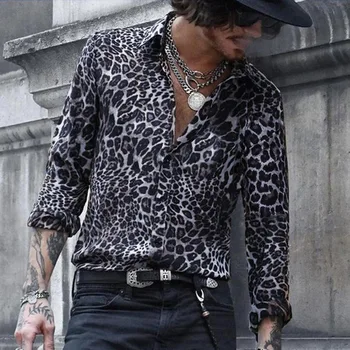 Модные роскошные мужские рубашки с леопардовым принтом, однобортные рубашки, повседневные камуфляжные рубашки с длинными рукавами и принтом Turbulence, офисные мужские топы 2