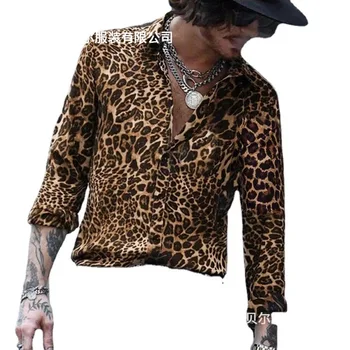 Модные роскошные мужские рубашки с леопардовым принтом, однобортные рубашки, повседневные камуфляжные рубашки с длинными рукавами и принтом Turbulence, офисные мужские топы 4