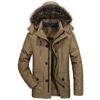 Зимняя куртка мужская Плюс размер, теплая парка с хлопковой подкладкой, повседневное пальто из искусственного меха с капюшоном, Флисовая длинная мужская куртка, ветровка, парки