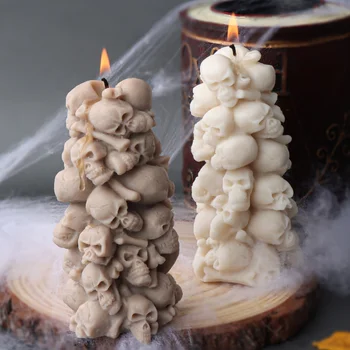 Креативная свеча в виде башни с черепом, силиконовая форма, рельефный скелет, колонна, мыло, хрустальная форма, декор для вечеринки в честь Хэллоуина, шоколадные подарки