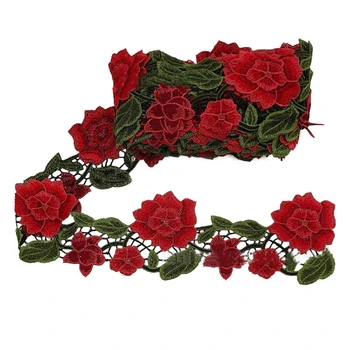 1 Ярд Цветок Кружевная Отделка Роза Вышитая Лента Одежда Швейная Бахрома Ремесло DIY