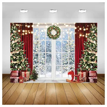 Рождественская елка ШУОЖИКЕ, венок на окно, Подарочный фон для фотосъемки, окно, снеговик, кинотеатр, сосна, Новогодний фон, реквизит ZZ-12