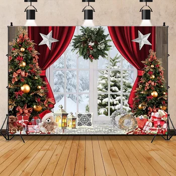 Рождественская елка ШУОЖИКЕ, венок на окно, Подарочный фон для фотосъемки, окно, снеговик, кинотеатр, сосна, Новогодний фон, реквизит ZZ-12 3