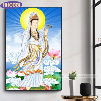 Бодхисаттва Гуань Инь 5d Алмазная мозаика Вышивка Горный хрусталь Картина с кристаллами Икона буддизма Хобби Подарки украшение дома 1