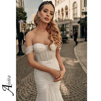 Улучшающие свадебные платья русалки, платья невесты с открытыми плечами, свадебные платья с пайетками, бусины, свадебные платья для женщин, платья Vestidos