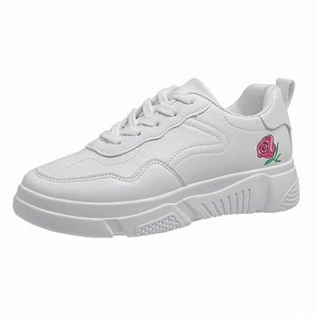Женская повседневная обувь 2023 года, Новые весенние модные белые дышащие кроссовки на шнуровке с цветочной вышивкой, Белые женские кроссовки